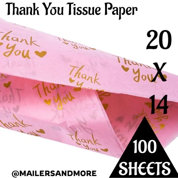 100 Pink Thank You Tissue Paper Sheets, 14x20 PRICE IS FIRM - Picture 5 of 11